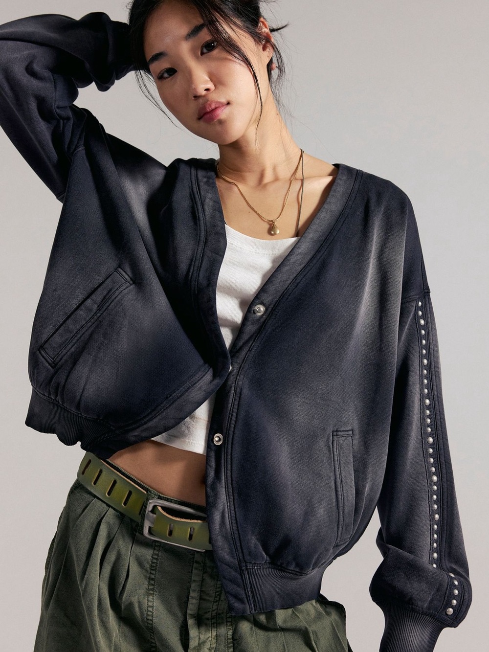 Free People Jade Studded Cardi, Black, SM, NWT